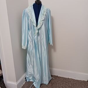 Vintage Robe Reasa Martin Blue No Belt Pocket Lace Trim Small